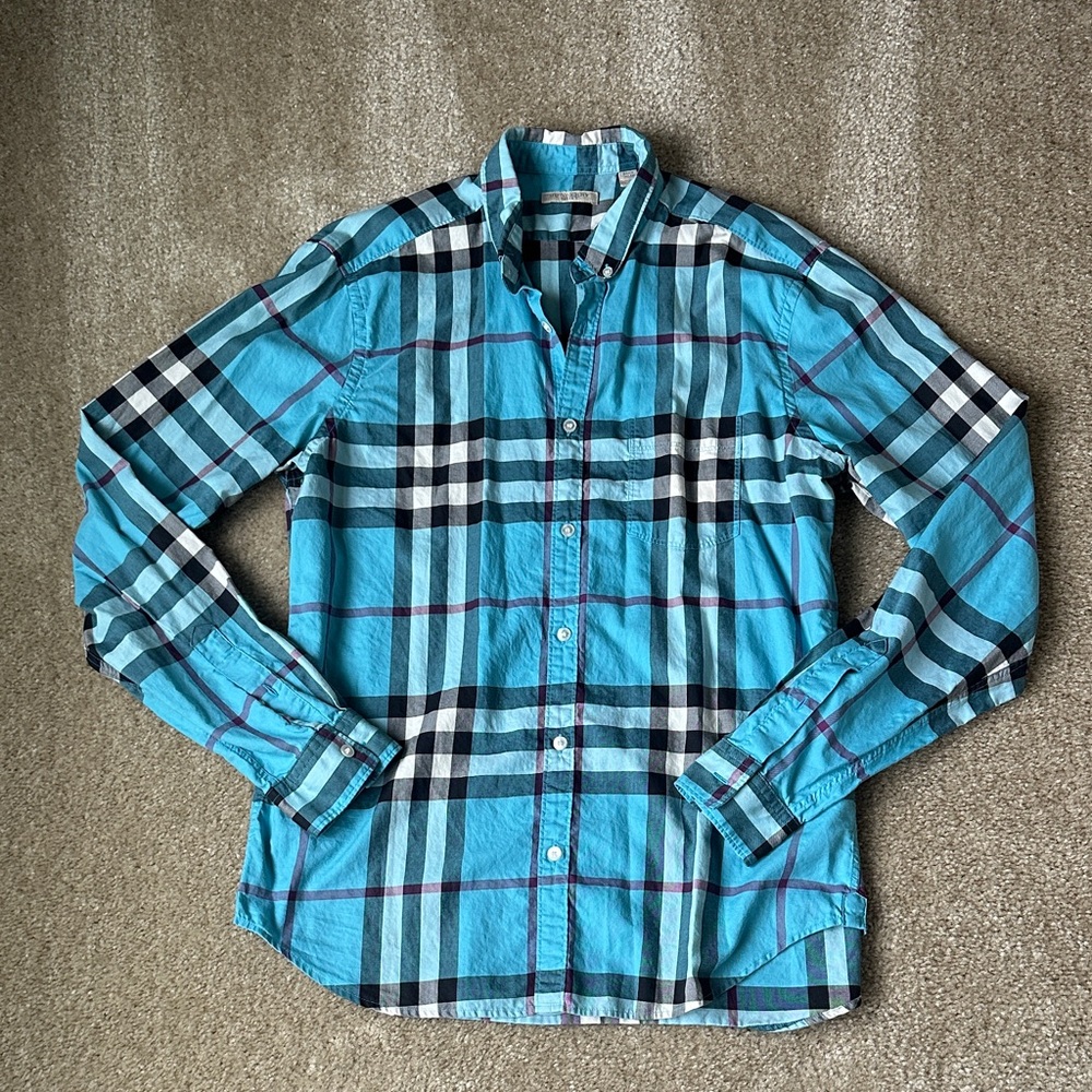 Men’s Burberry Blue Plaid Shirt - Large